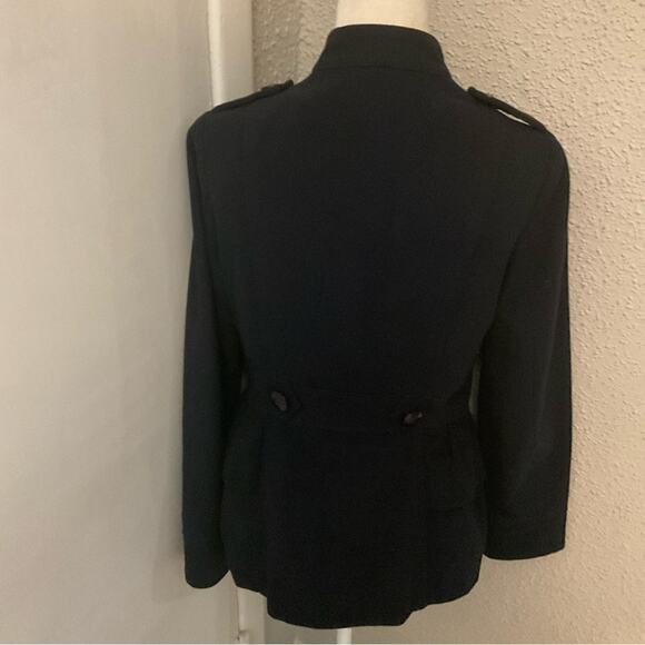 Sashimi Blue Military Ruffled Zip Front Peacoat M Preppy Winter Cozy Comfy - Picture 2 of 12